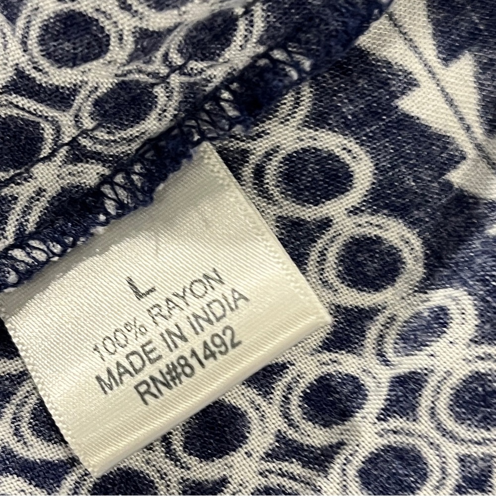 Tanzara Navy and White geometric print loose fit mini Dress size large - Picture 12 of 15